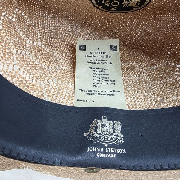Vintage Stetson Roadrunner Bryantcote Straw Cowboy Hat Size 7 Read - Picture 12 of 13